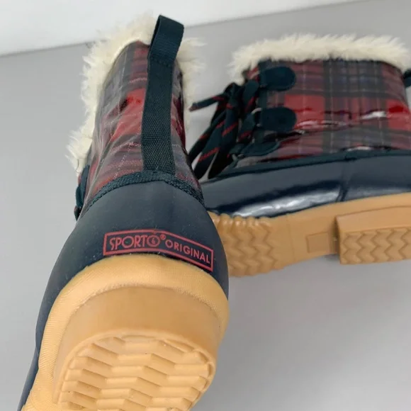 SPORTO Women's Kim Waterproof Plaid Rubber Faux Fur Snow Boots - Picture 6 of 9